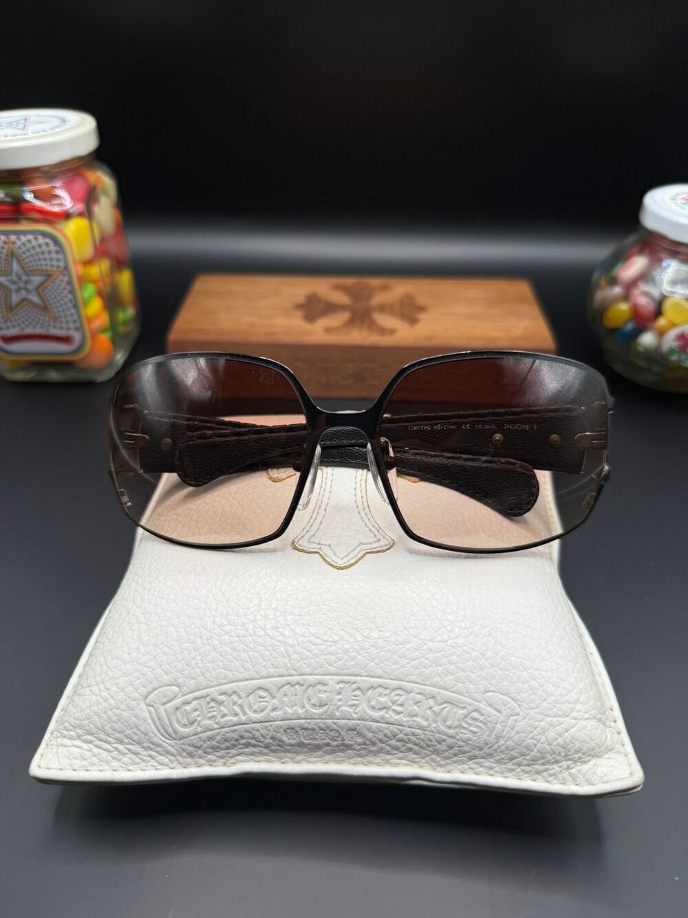 Chrome Hearts POON I Sunglasses Factory Diamond 86/100 Black Leather